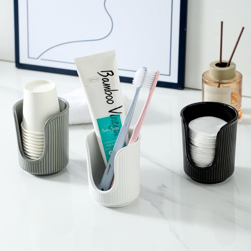 3-4oz Countertops Dobbyby Ceramic Bathroom Cup Dispenser with Stylish Vertical Stripes - Disposable Mouthwash Cup