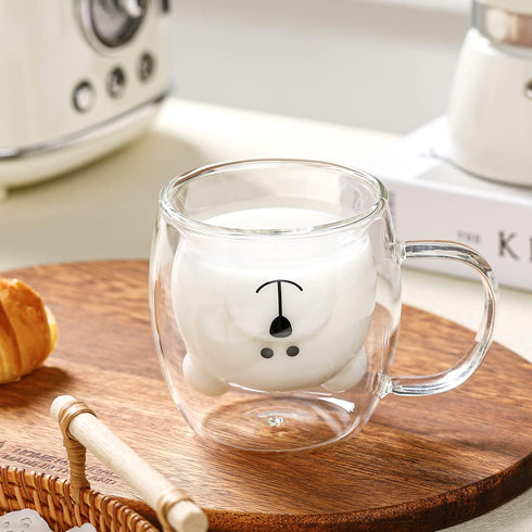 Binoster Bear Cute Mugs Kawaii Double Wall Glass Coffee Tea Mill Yogurt Cup Funny Novelty Gift for Women Her Friends