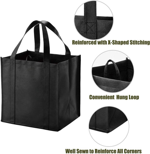NERUB 10 Pack 40 lbs Reusable Reinforced Handle Grocery Bags - Heavy Duty Large Shopping Totes with Thick Plastic
