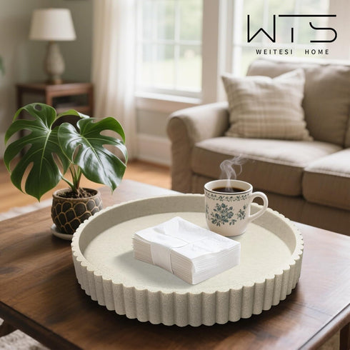 WEITESI HOME 11 Large Resin Decorative Tray for Coffee Table, Round Tray Decor for Living Room Coffee Table