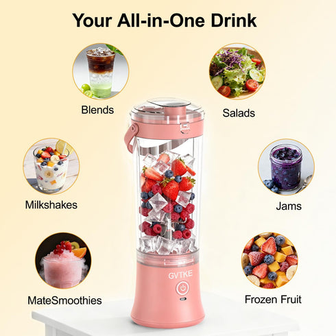 18000RPM 20Oz Frozen Portable Blender Dual Mode Blending Cup Ice Crushing Smoothie Fruit Mini Home Gym Travel(Pink)