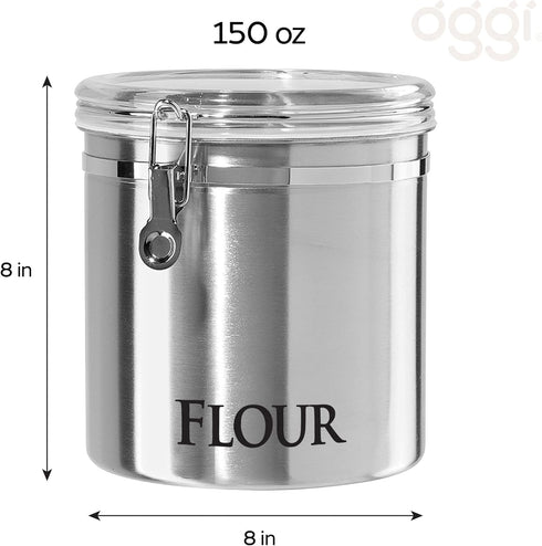 8" Oggi Jumbo Stainless Steel Flour Clamp Canister - Airtight Food Storage Container Ideal for Kitchen & Pantry Storage