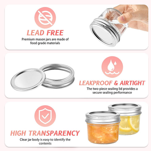 4 oz 24 Pack, 4oz TUZAZO Mini Mason Jars with Lids Small Glass Mason Canning Jars for Jam Jelly Yogurt Dessert, Shower