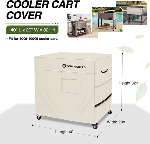 80-100 40"L 20"W 32"H) Porch Shield Waterproof Rolling Qt Cooler Cart Cover Fits Most Patio Ice Chest Party Cooler