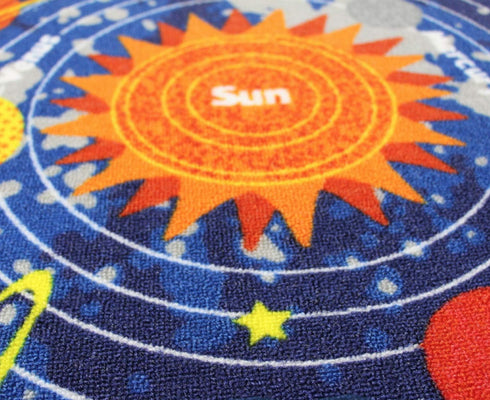 Blue Solar System Kids Area Rug - Educational Learning Carpet for Playroom & Nursery (39" Round)
