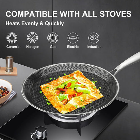 Nonstick Crepe Pan, 11 Inch Stainless Steel with Honeycomb Coating, PFOA Free, Induction Compatible Griddle