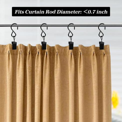 46 Pack HOOSUN Curtain Hooks Clips,S Hooks for Hanging Outside String Lights,Metal Curtain Rod Hooks,Small Light