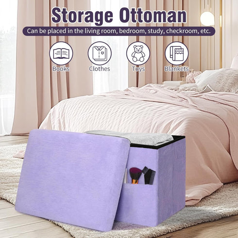 300 lbs, 17x13x13IN Small Ottoman with Storage, Folding Soft Fur Storage Foot Rest Stool with Thicker Furry Padded