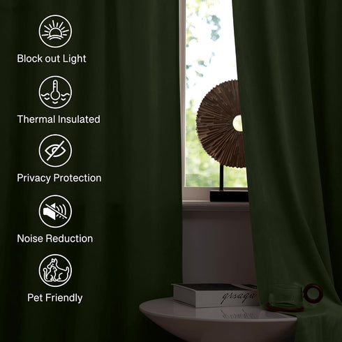 90 inches W52 L90, 2 StangH Sage Green Velvet Curtains Long, Living Room Thermal Insulated Sliding Door Curtains