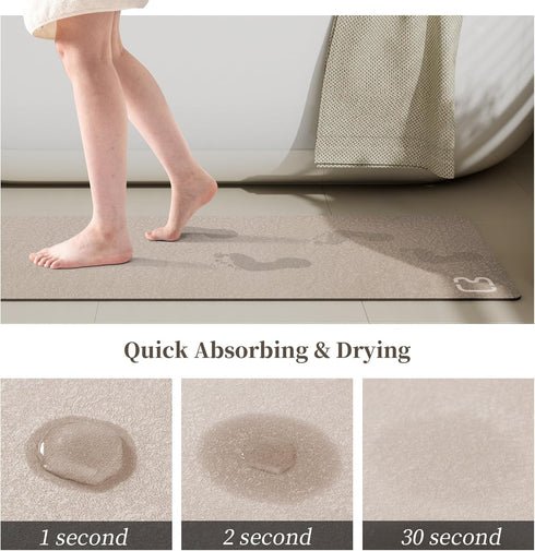 Diatomaceous Earth Bath Mat - Super Absorbent Non-Slip Fast Drying Shower Rug, Thin Bathroom Floor Mat, Machine