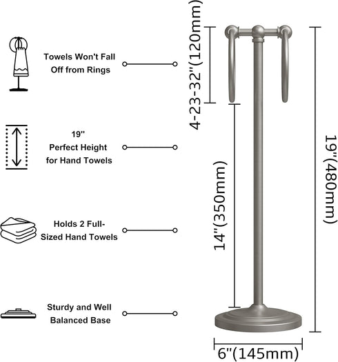 Countertops 2 Rings?19" BGL Fingertip Towel Holder Stand Hand Towel Ring for Bathroom or Kitchen Vanity to Store Hand
