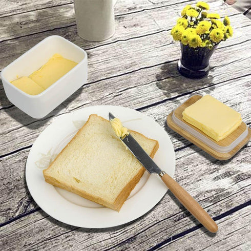 Arswin Countertop (300ml) Porcelain Butter Dish with Bamboo Lid, Ceramic Butter Keeper Container for or Refrigerator