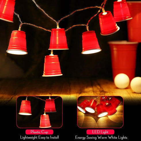 2 Pack 16.4FT 30 Hiboom LED Red Cup String Lights, Trailer Park Party Decorations, Battery Operated Mini Shot Cups