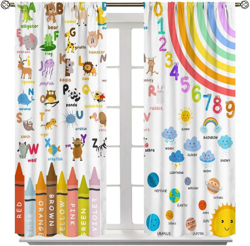 42x54in Alphabets ABC Blackout Curtains for Kids,Education Learning Rainbow Crayons Alphabet Colors Animals Numbers