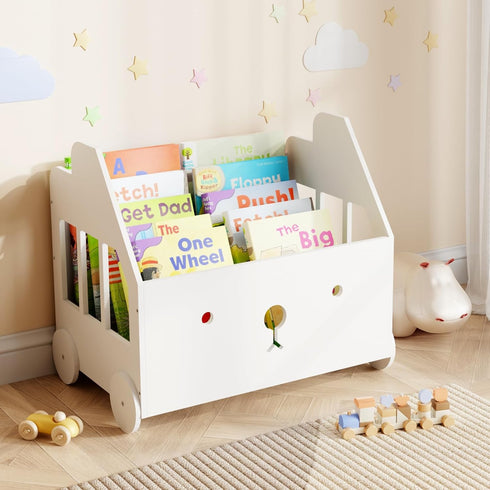 Jomzuci Wooden Kids Bookshelf Bookcase, Toddler Montessori Bookshelf, Nursery Book Shelves with 4