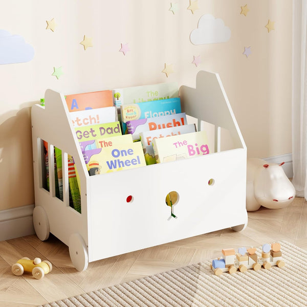 Jomzuci Wooden Kids Bookshelf Bookcase, Toddler Montessori Bookshelf, Nursery Book Shelves with 4
