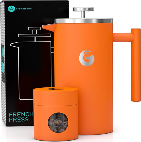 Coffee Gator French Press Coffee Maker, Thermal Insulated Brewer with Travel Jar, 34oz, Double Wall Stainless Steel