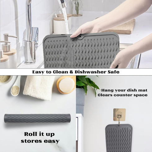 ZLR Silicone Dish Drying Mat for Kitchen Counter, Eco-Friendly Fast Drying Mat, Heat Resistant Trivet, 12" x 16"