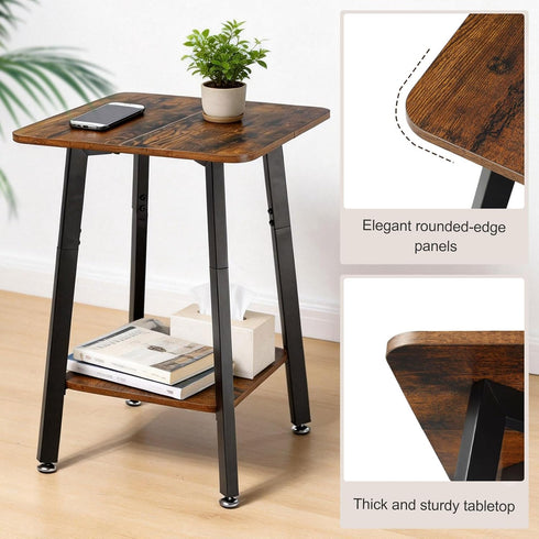 King Oasis 2-Tier Small Side Table for Living Room, End Table with Storage Shelf, Wood & Metal Bedside Table Nightstand