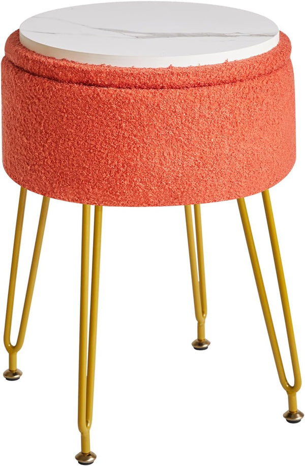 IBUYKE Teddy Velvet Storage Footrest Stool Ottoman, Makeup Vanity Stool Side Table