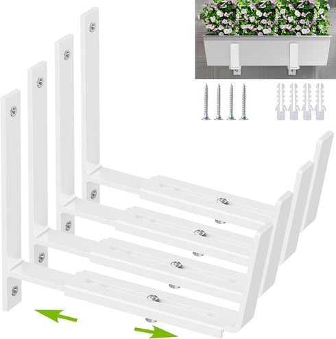 Y&M Adjustable Brackets for Window Boxes Planters, 4 Pack Universal Outdoor Hanging Brackets, White Steel.