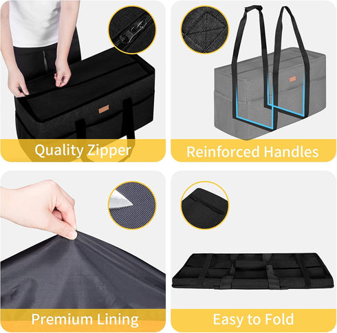 LHZK Stand Up Extra Large Utility Tote Bag with Lid, Utility Tote Bag with Metal Wire Frame and the Sides Rinforced
