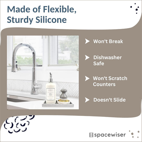 Small 7.7" Silicone Countertop Tray - Kitchen Sink Tray for Soap Bottles, Key Trinket Ring, Shatterproof Flexible Design