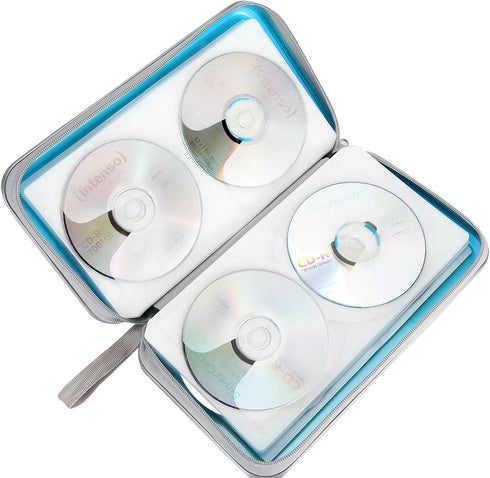 CD Case Holder, 80 Capacity CD/DVD Hard Plastic Storage Binder for Car Home Office Travel (Sky Blue)