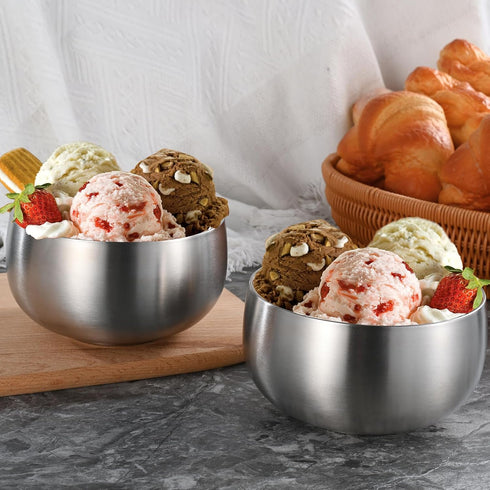 2pcs Double-wall Vacuum Insulated Stainless Steel Bowl - 500ml Anti-shatterproof Soup, Appetizer, Snack, Ice Cream Bowl