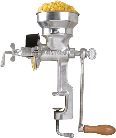 Victoria Manual Low-Hopper Grain Grinder, Made in Colombia, Silver