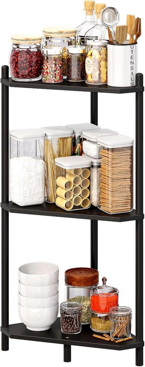 Wisuce Essentials 3 3 Corner Shelf Stand - Tier Bamboo Small Corner Bookshelf for Office Kitchen Bedroom Plant Stand