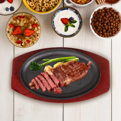 Steak Plate Griddle Pan - 8 Inch Non Stick Stove Top Grilling Pan for Steak, Bacon, Veggies, Fish, Cast Iron Set