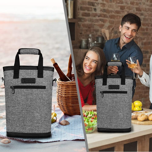 OPUX Insulated Leakproof Two Bottle Wine Bag Carrier - Portable Wine Case for Travel, Heather Grey