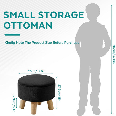Small Foot Stool Ottoman with Storage, Soft Faux Fur Ottoman Foot Rest for Couch, Round Footstool with Storage, Small