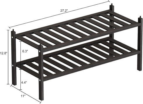 Dranixly 2-Tier Closet, Shoe Rack, Bamboo Stackable Shelf Storage Organizer, Stand for Entryway and Hallway Black