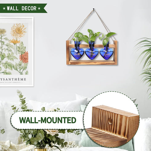 Plant Terrarium Propagation Stations Faith Hope Love Hydroponics Home Garden Decoration Gift for Women with Wooden