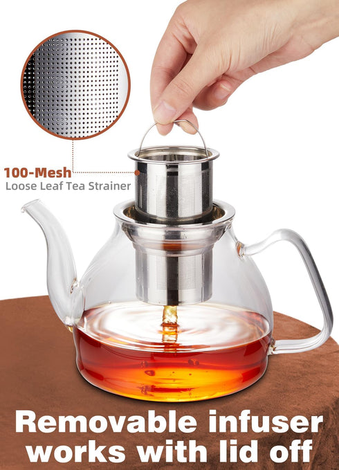 6 1000ml 33.8oz TETWIN Glass Teapot Including Blooming Flower Tea Balls, Stovetop Safe Tea Pot with Removable Infuser