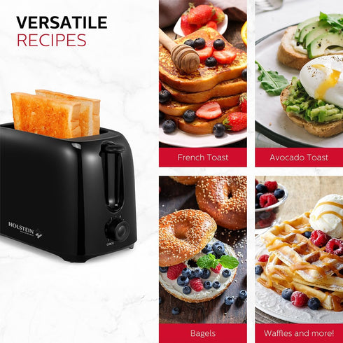 Holstein Housewares 2-Slice Toaster with 6 Browning Control Settings, Black, for Toasting Bread and Bagels