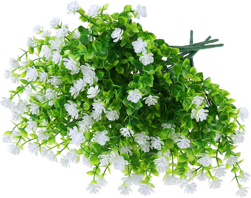 Artificial Plants Flowers Grass Shrubs, 8 Pack No Fade Faux Plastic for Indoor Outdoor Decoration
