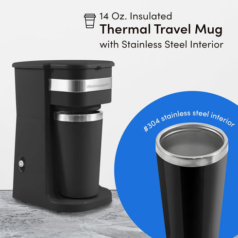 EHC111A 14Oz. Elite Gourmet Personal Single-Serve Compact Coffee Maker Brewer Includes Stainless Steel Interior Thermal