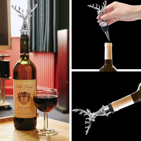 Coitak Deer Head Wine Pourer Spout, Wine Bottle Stopper for Home and bar, Animal Wine Pourer and Stopper With Silicone