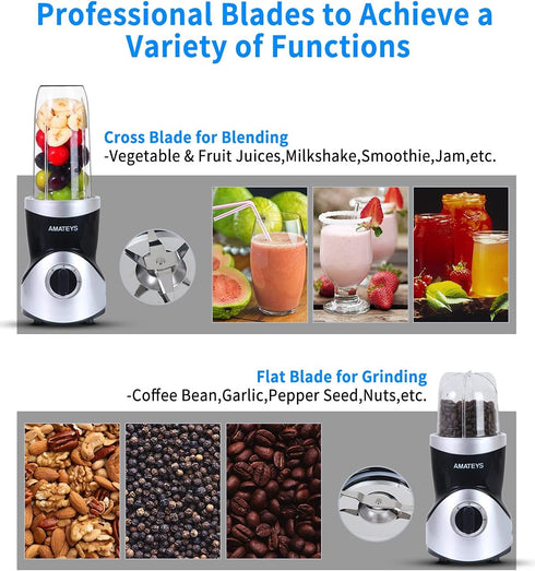 Personal Blender for Shakes and Smoothies, Professional Kitchen Blender with Blending & Grinding Blades, 24/10 OZ