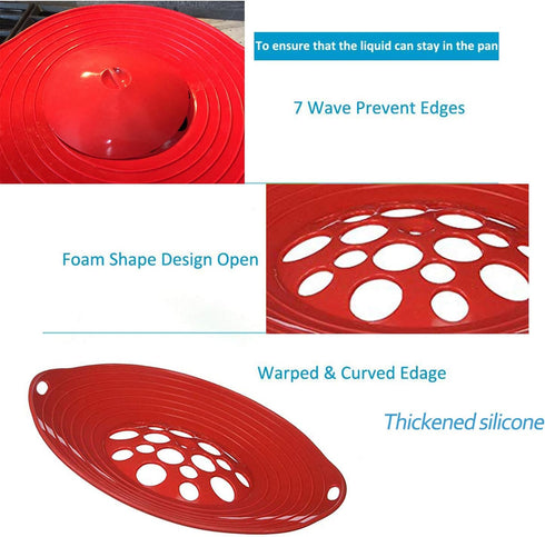 Silicone Boil Over Spill Stopper Lid - FDA Food Grade, BPA-free Instant Pot Cover Fits Openings 6" to 10" (Red)