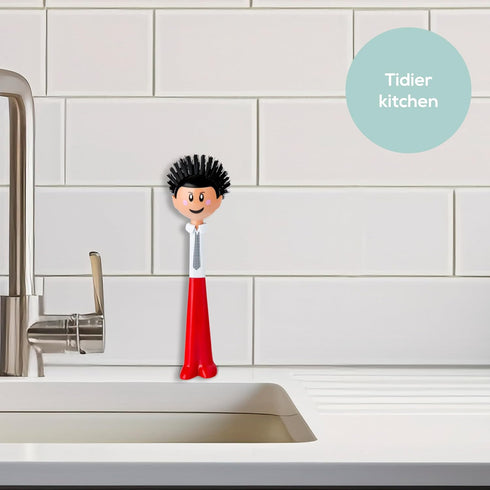 Vigar Dolls Orlando Dish Brush, Ergonomic Kitchen Brush for Dishes and Sink Cleaning, Red and Black