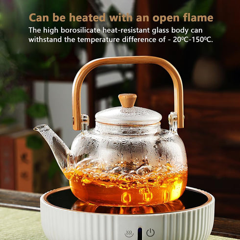 Glass Tea Pot, Stovetop Safe Clear Teapot and Kettle for Brewing Tea