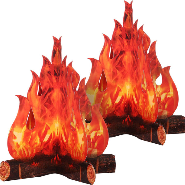 Boao 2 Set Fake Fire Camping Decoration, 3D Cardboard Campfire Centerpiece, Artificial Flames for Bachelorette