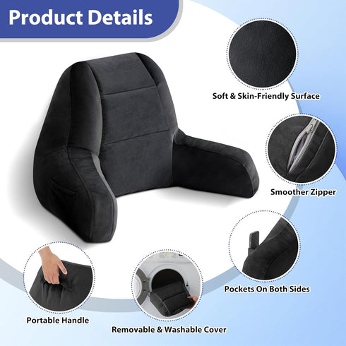 24in, IASEAHK Reading Pillows for Sitting in Bed Adult, Back Pillow for Bed Sitting Up, Backrest Pillows with Shredded