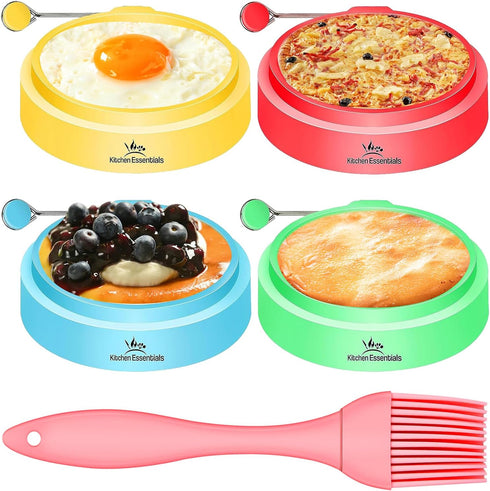 Kitchen Essentials Silicone Egg Rings, Premium Nonstick Multicolored Cooking Ring Molds for Eggs, Pancakes,