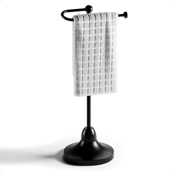 Hand Towel Holder for Bathroom Countertop - 17 Inch Tall Black Free-Standing