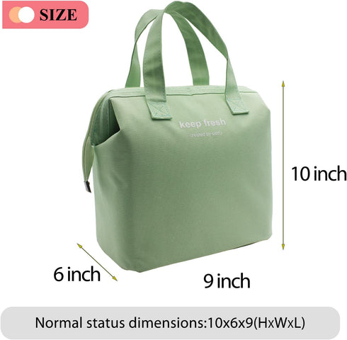 Mziart Insulated Lunch Bag, Simple Bento Cooler Tote for Lunch Box, Light Green for Work, Picnic, Hiking